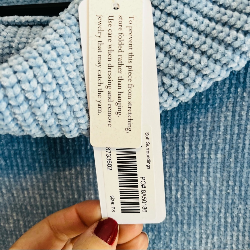 Soft Surroundings Blue Chenille Cowl Neck Sweater - Picture 9 of 11